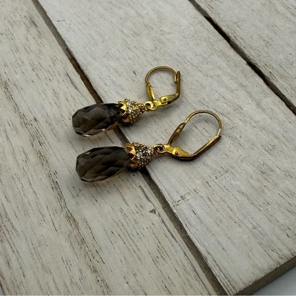 Gold-Tone Smoky glass Teardrop Dangle Earrings - Women Jewelry